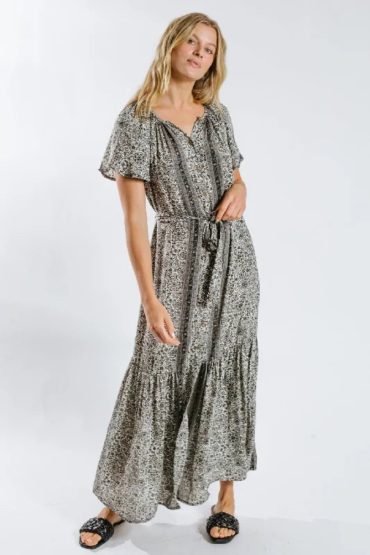 Short-sleeved Dresses for Summer -Moulika Belted Maxi Dress