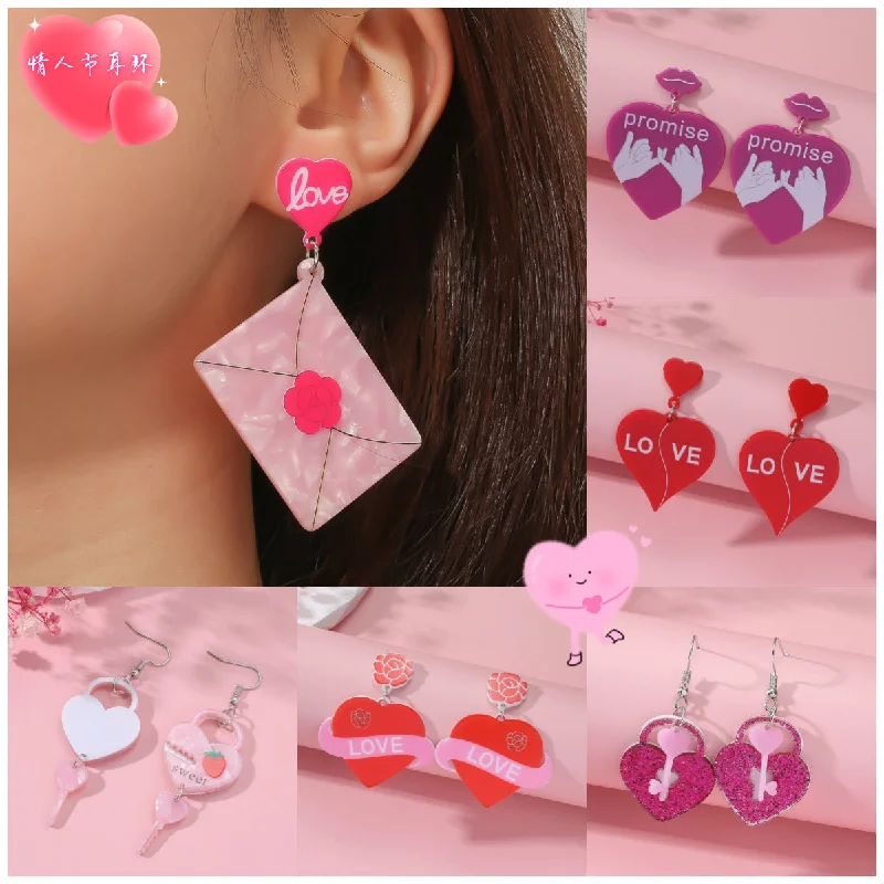 Long Drop Earrings for Dramatic -Wholesale Valentine's Day Love Flower Acrylic Earrings