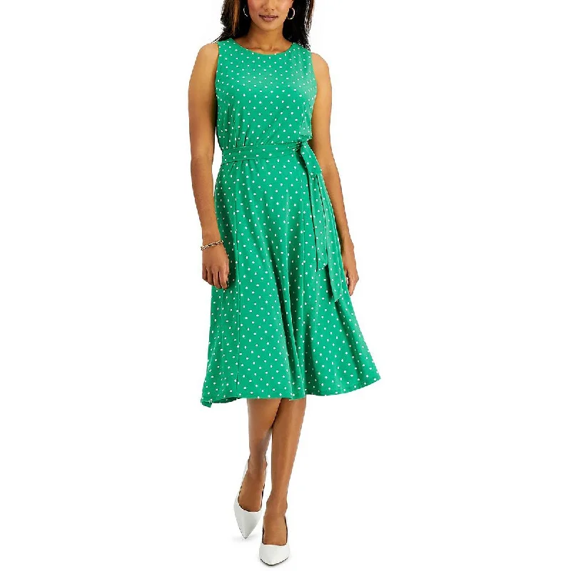 Pencil Dresses for Slimming -Kasper Womens Polka Dot Midi Fit & Flare Dress