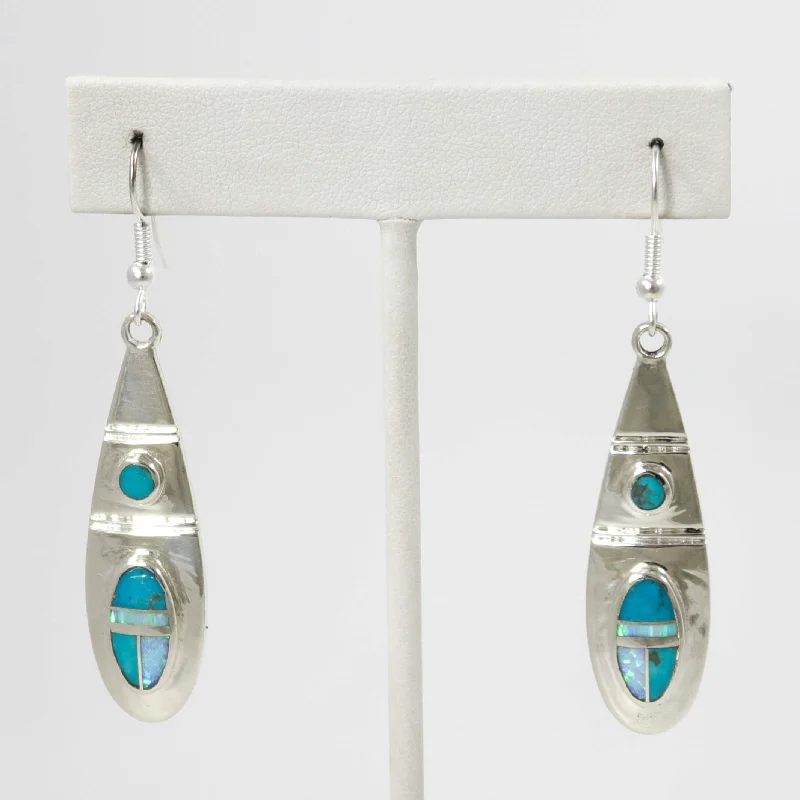 Drop Earrings with Floral Motifs -Kingman Turquoise Earrings