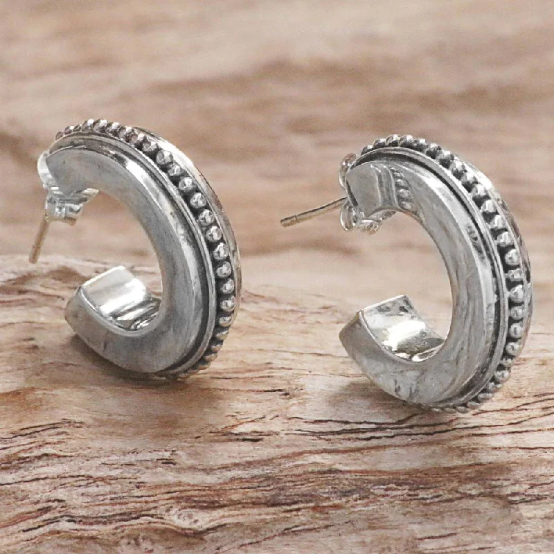 Adjustable Drop Earrings for Custom Fit -Handmade Sterling Silver 'Dotted Horseshoes' Earrings (Indonesia) - 0.8*0.2