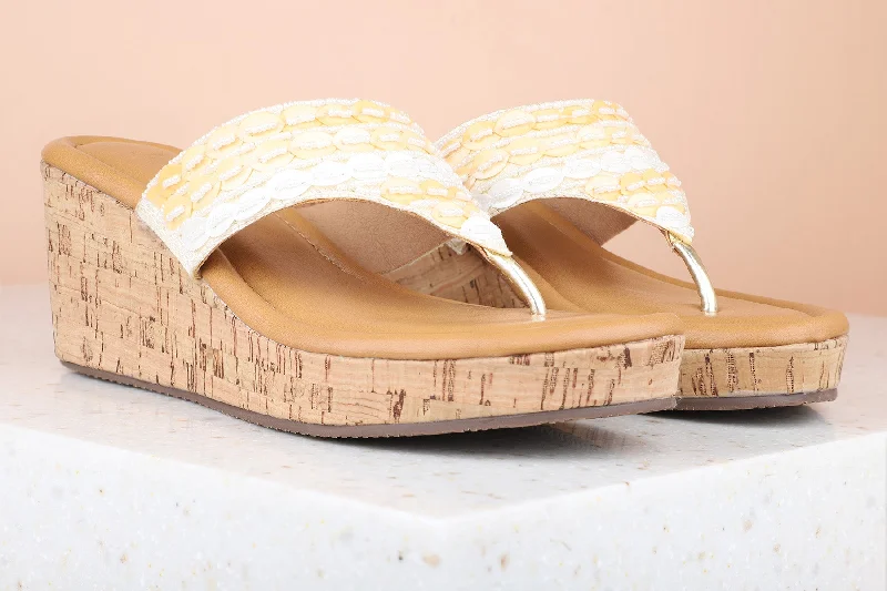 Comfortable sandals for women with plush straps and flexible soles for daily use-Women Beige Wedge Heels