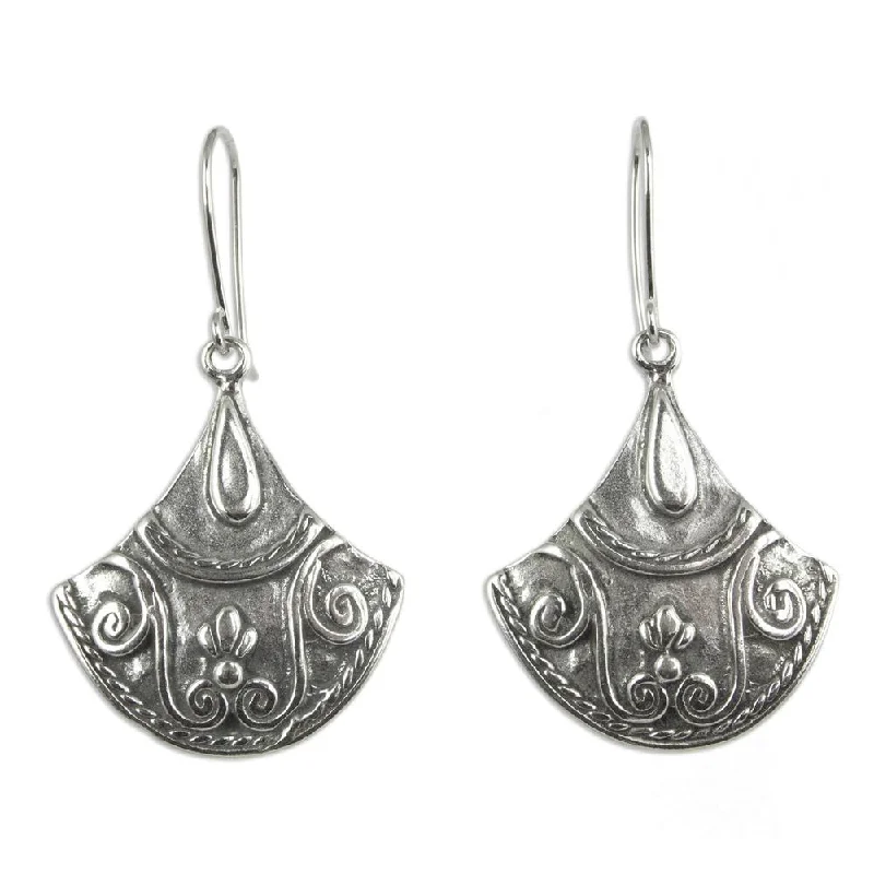 Diamond Drop Earrings for Luxury -Handmade Sterling Silver 'Colonial Fan' Earrings (Mexico)