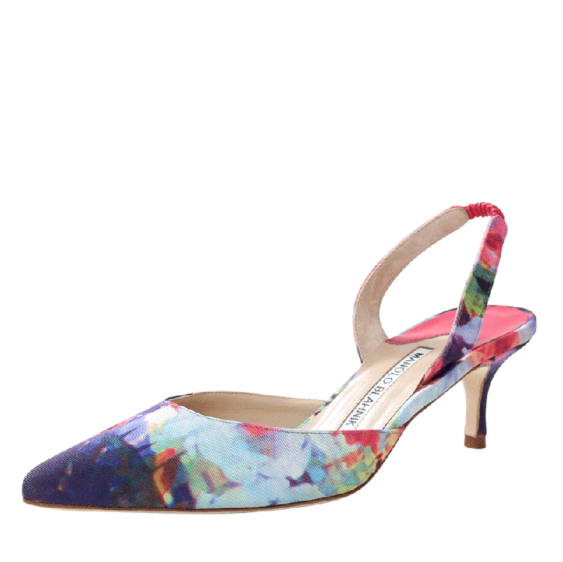 Casual sandals for women with cork footbed and crisscross strap design for style-Carolyne Floral Print Slingback Heels