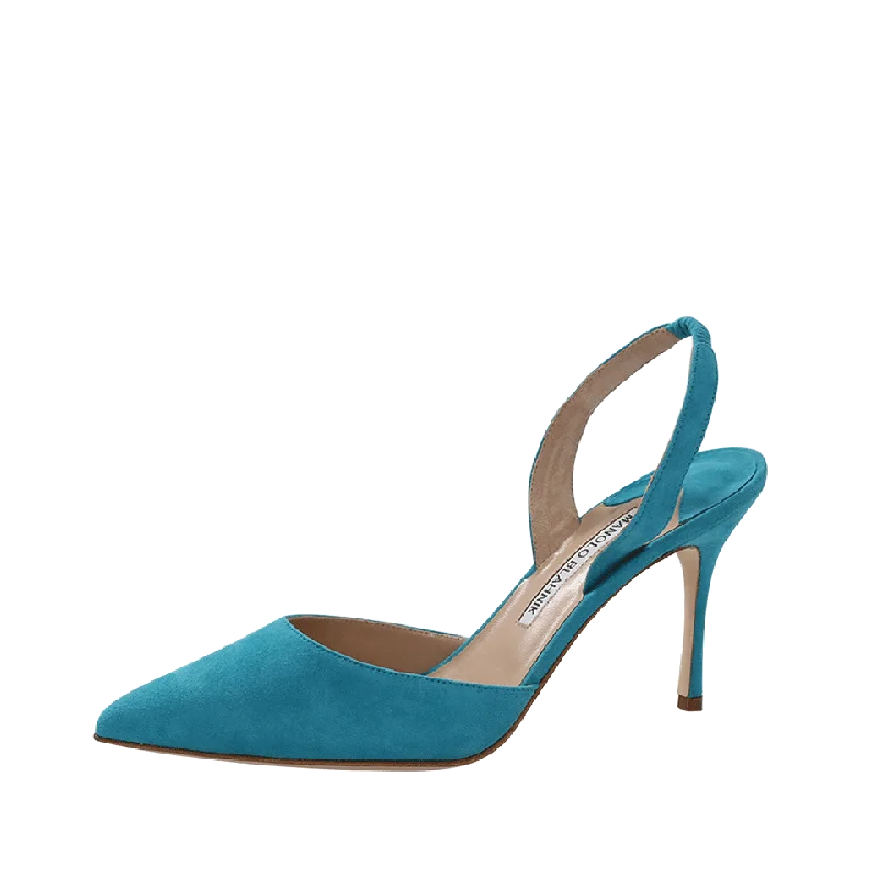 Fashionable sandals for women with ankle straps and chic metallic finishes-Carolyne Suede Slingback Heels