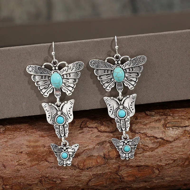 Hypoallergenic Drop Earrings for Sensitive -Wholesale Butterfly Stitching Alloy Turquoise Bohemian Earrings