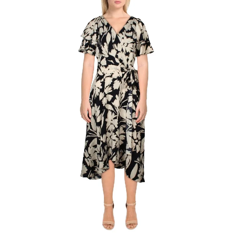 Linen Dresses for Breathable -DKNY Womens Floral Print Midi Wrap Dress