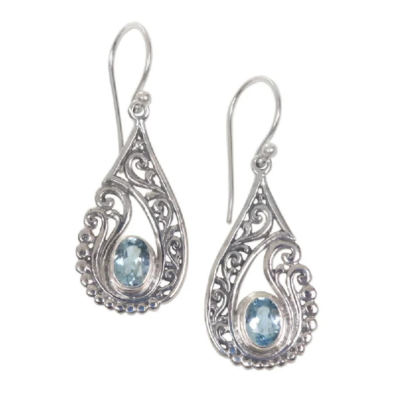 Contemporary Drop Earrings for Fashion -Sterling Silver 'Blue Tendrils' Topaz Earrings