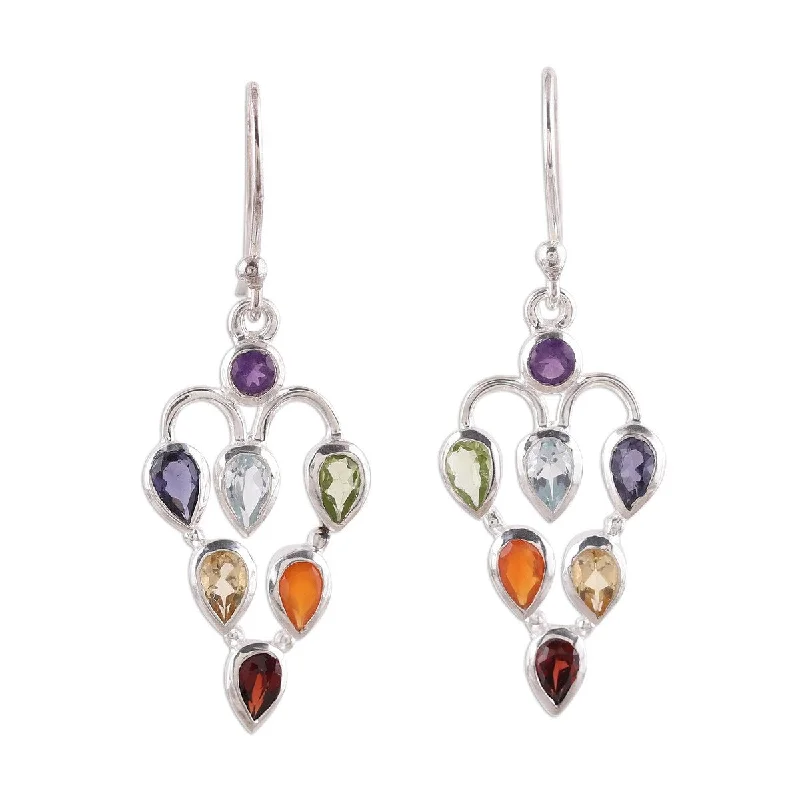 Large Drop Earrings for Statement -NOVICA Chakra Sparkle, Multi-gemstone dangle earrings - 1.6*0.6