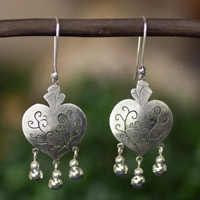 Silver Drop Earrings for Men -Handmade Sterling Silver 'Depth of Heart' Earrings (Mexico)