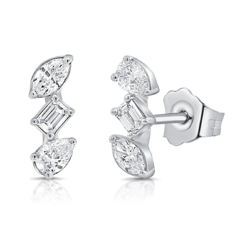 Push Back Drop Earrings for Convenience -Joelle Collection Diamond Earrings 14K Gold Fancy Shape