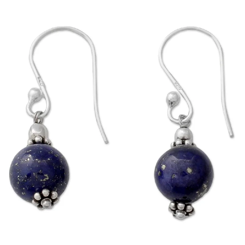 Rhinestone Drop Earrings for Sparkle -NOVICA Handmade Sterling Silver 'Royal Discretion' Lapis Lazuli Earrings (India) - 1.3*0.3