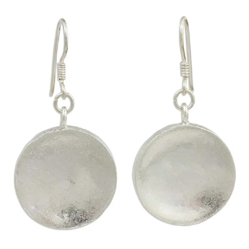 Drop Earrings for Prom Night -Handmade Full Moon Silver Earrings (Thailand) - 1.9L*0.9W