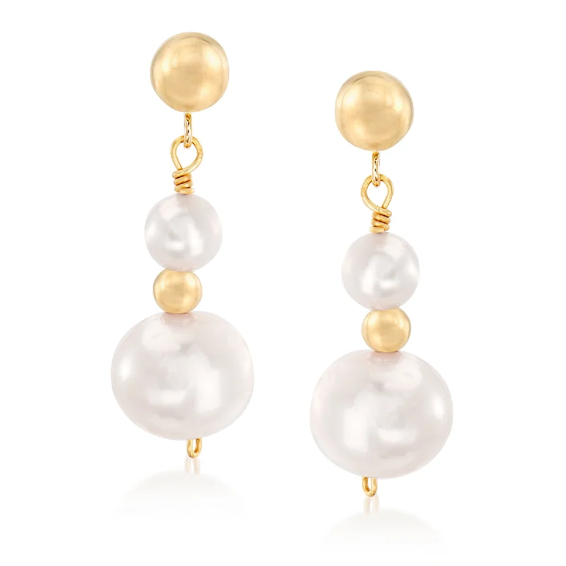 Drop Earrings for Birthday Celebration -Ross-Simons 5-9mm Cultured Pearl Drop Earrings in 14kt Yellow Gold