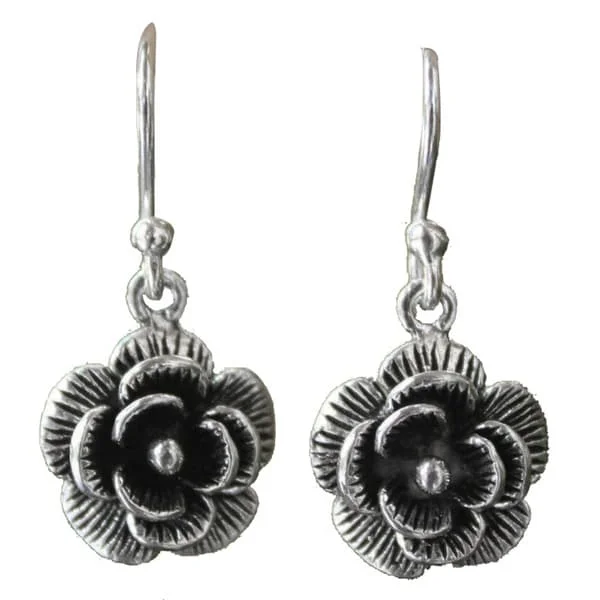 Drop Earrings for Office Wear -Handmade Sterling Silver 'Loy Kratong Rose' Earrings (Thailand)