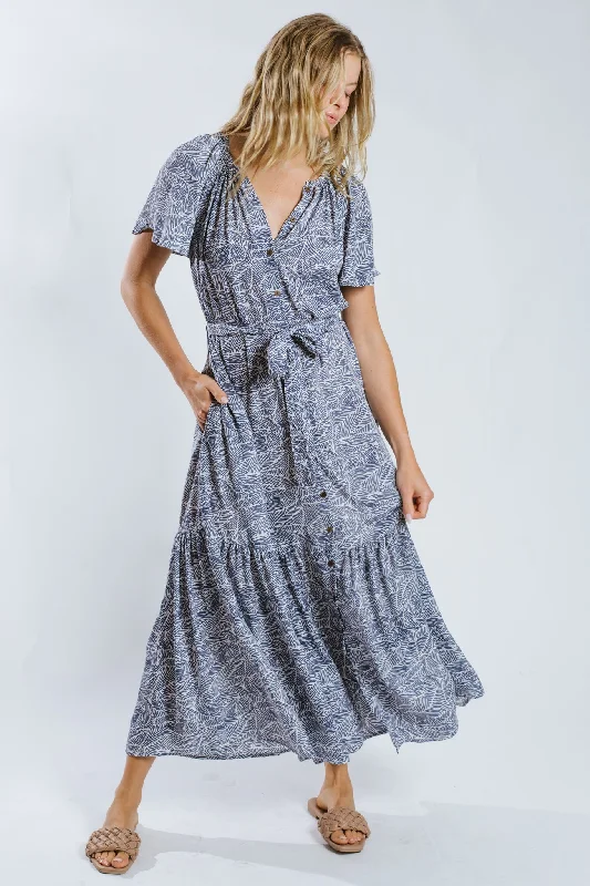 Printed Dresses with Patterns -Balaa Belted Maxi Dress