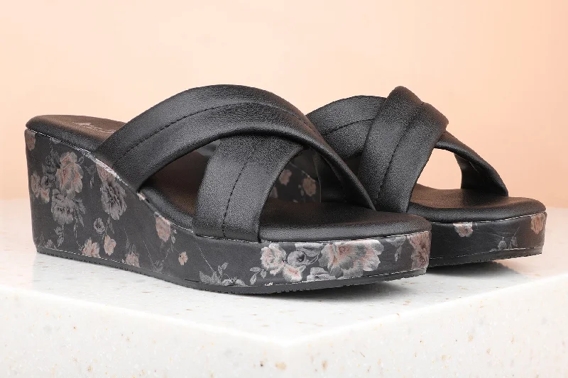 Trendy sandals for men with suede straps and minimalistic design for everyday wear-Women Black Wedge Heels