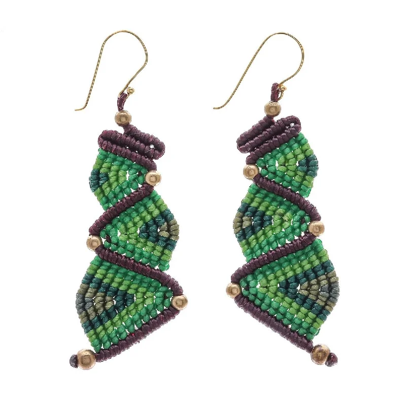 Lead Free Drop Earrings for Health -NOVICA Zigzag Dream in Green, Hand-knotted dangle earrings - 3.1L*1.2W