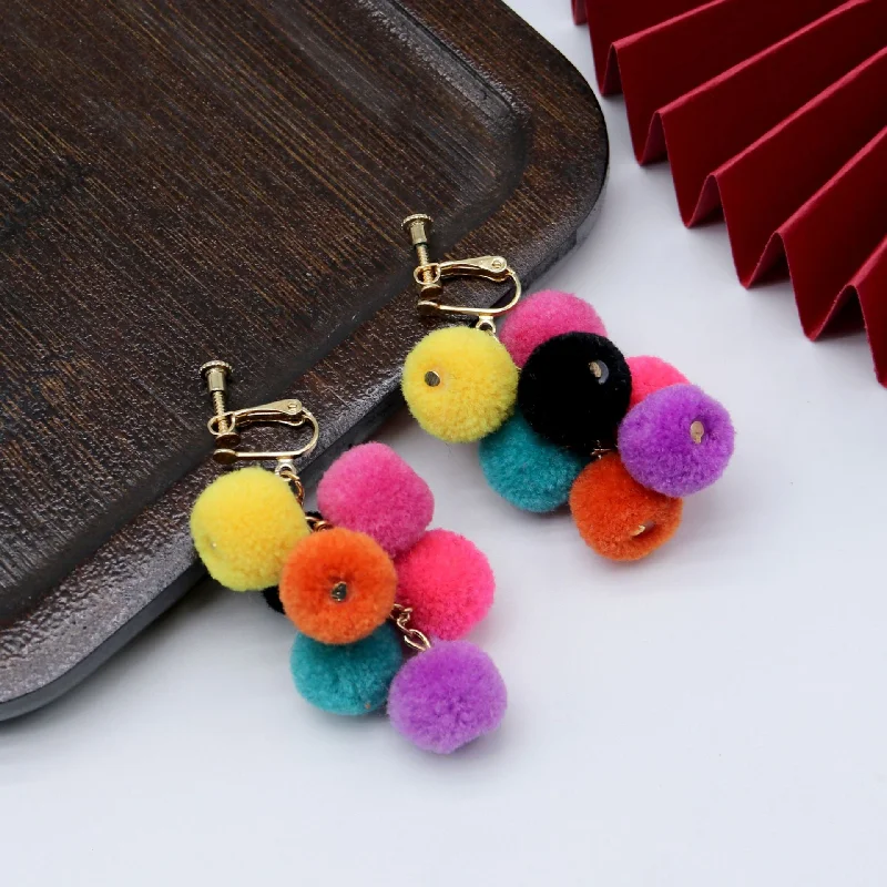 Gold Drop Earrings for Women -Wholesale Cute Colorful Fur Ball Earrings