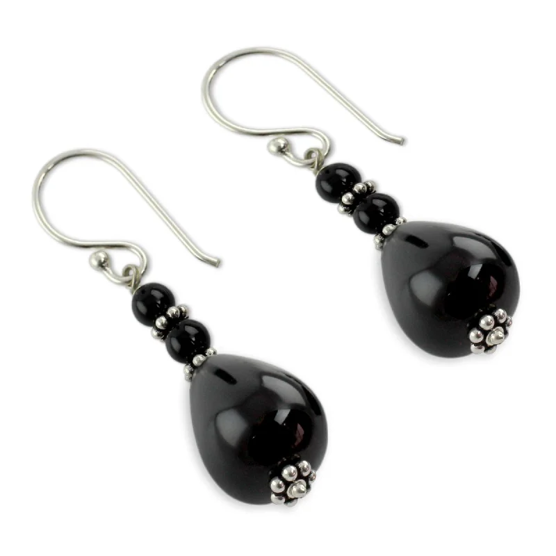 Drop Earrings with Chevron Designs -Sterling Silver Orissa Odyssey Onyx Earrings