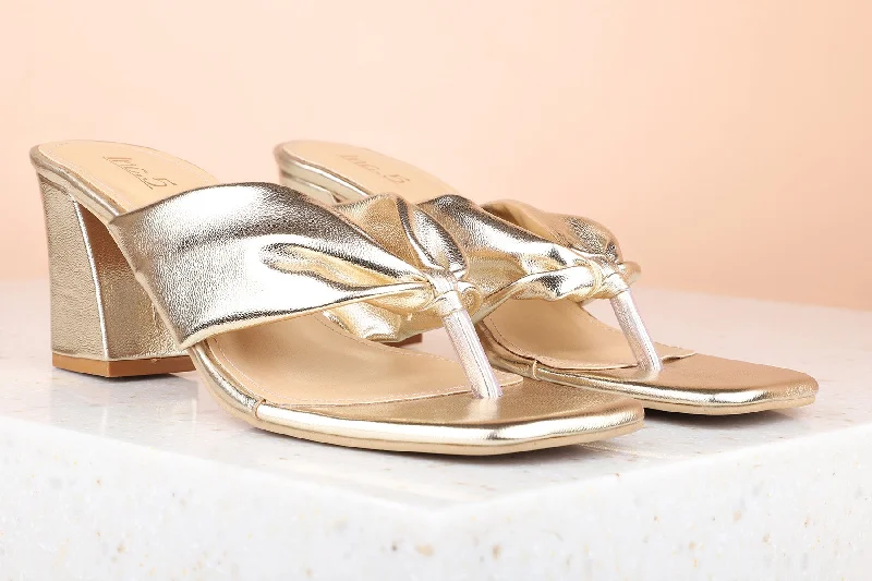 Comfortable sandals for women with elastic straps and lightweight construction for ease-Women Gold Embellished Block Heels