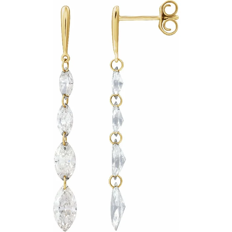 Drop Earrings with Star Motifs -14K Yellow Gold 1 1/2ct Lab-Grown Diamond Drilled Diamond Earrings Clarity SI, Color G-H