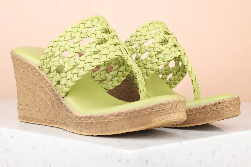 Stylish sandals for women with thong style and colorful detailing for fun-Women Green Textured Wedge Heels