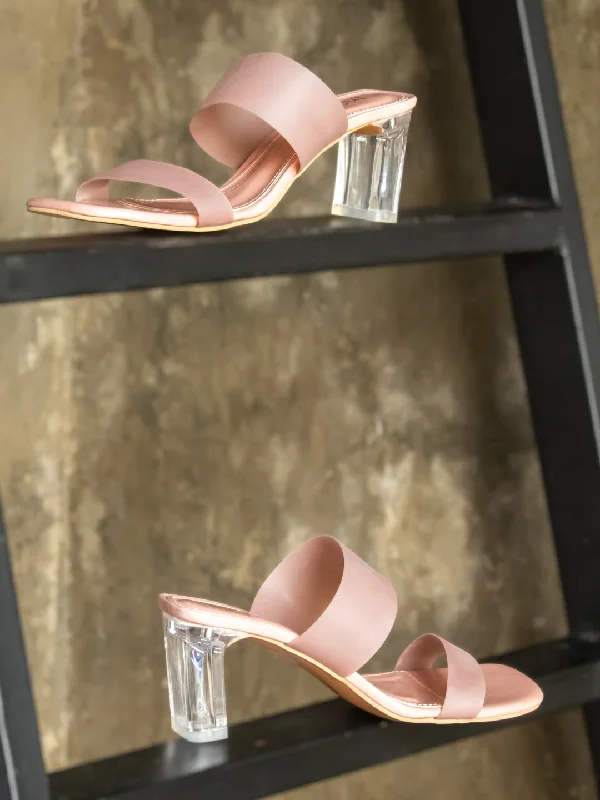 Comfortable sandals for women with elastic straps and lightweight construction for ease-Women Pink Transparent Block Heels