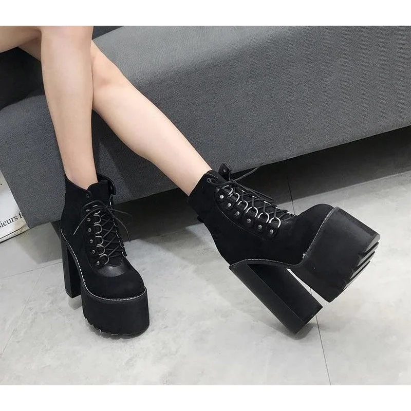 Stylish sandals for women with wide ankle straps and buckle detailing for fashionable look-Ladies Autumn Ankle Cross-tied Black Boots with Round Toe and Heels