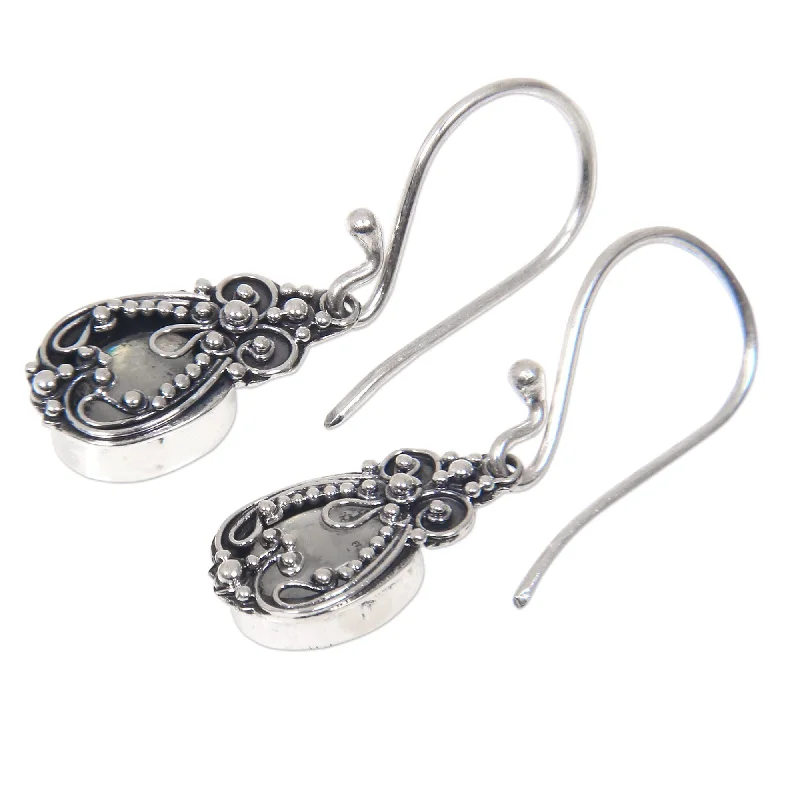 Indian Drop Earrings with Intricacy -NOVICA Handmade Sterling Silver 'Moon Flowers' Moonstone Earrings (Indonesia)