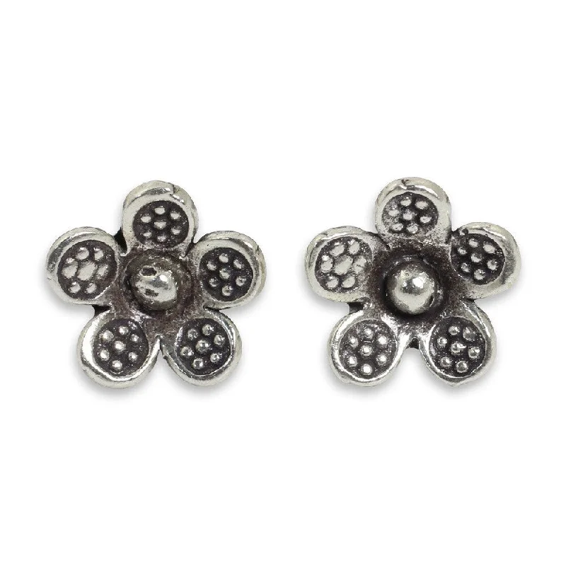 Drop Earrings with Vine Designs -Handmade Sterling Silver Flower Earrings, 'Tribal Daisies' (Thailand)