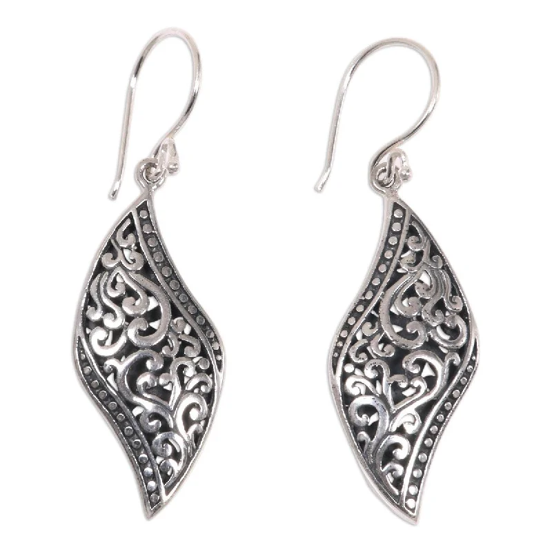 Hippie Drop Earrings with Beads -NOVICA Voluptuous Leaf, Sterling silver dangle earrings - 2*0.6