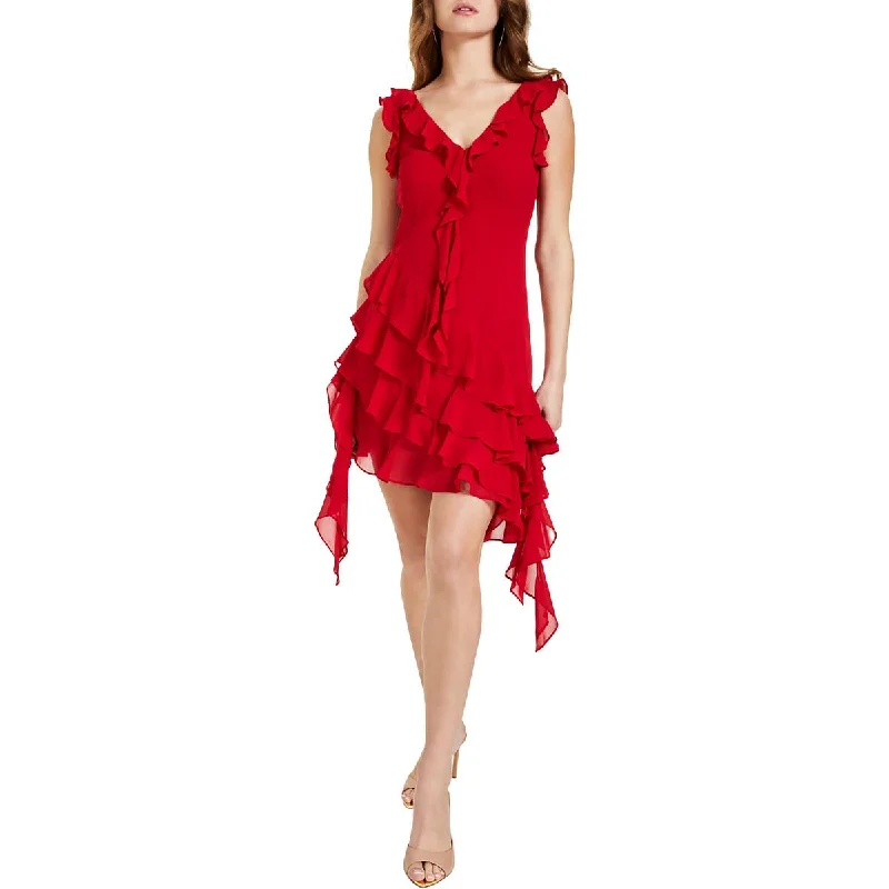 Embroidered Dresses for Detailed -Guess Womens Mila Chiffon Ruffled Shift Dress