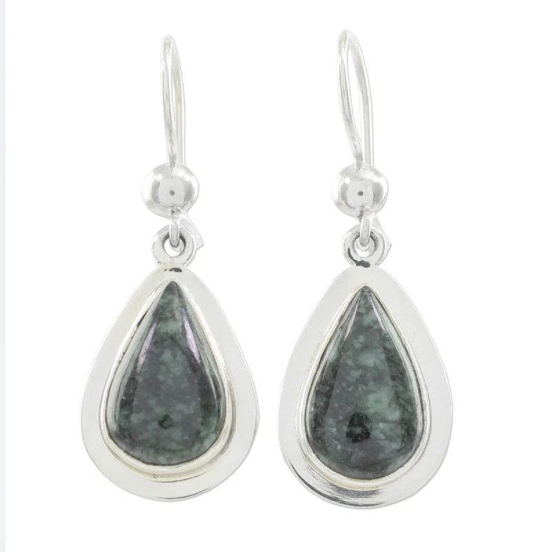 Sterling Silver 'Dark Green Halo' Jade Earrings (Guatemala) - 1.8L*0.6W