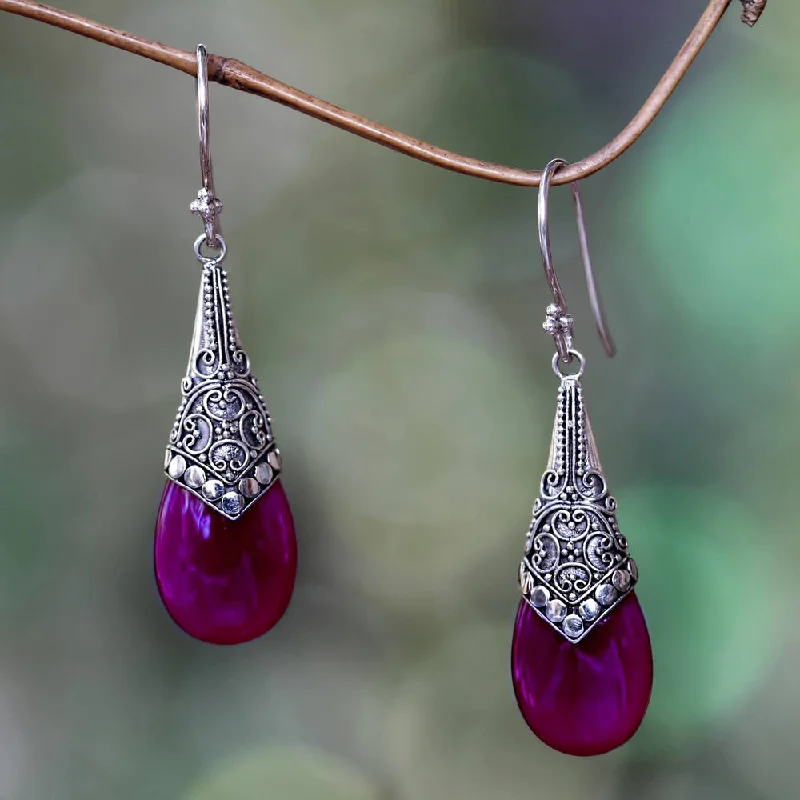 Retro Drop Earrings for Nostalgia -Handmade Sterling Silver 'Puncak Jaya in Pink' Chalcedony Earrings (Indonesia) - 1.9*0.5