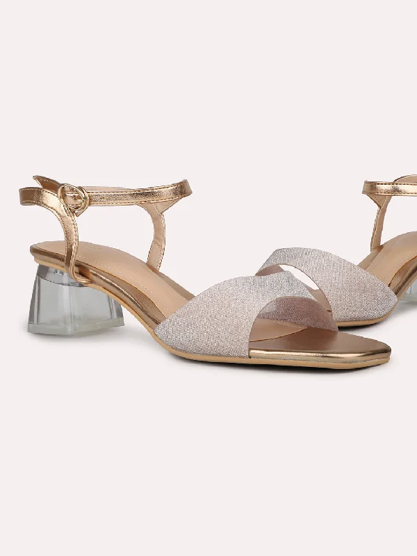 Trendy sandals for women with gladiator style and buckle details for flair-Womens Rose Gold Party Wear Solid Square Heels