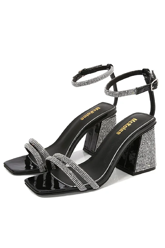 Comfortable sandals for women with closed-toe design and flexible footbed for comfort-Black Stripes High Heels Thick Heels Square Head Open Toe