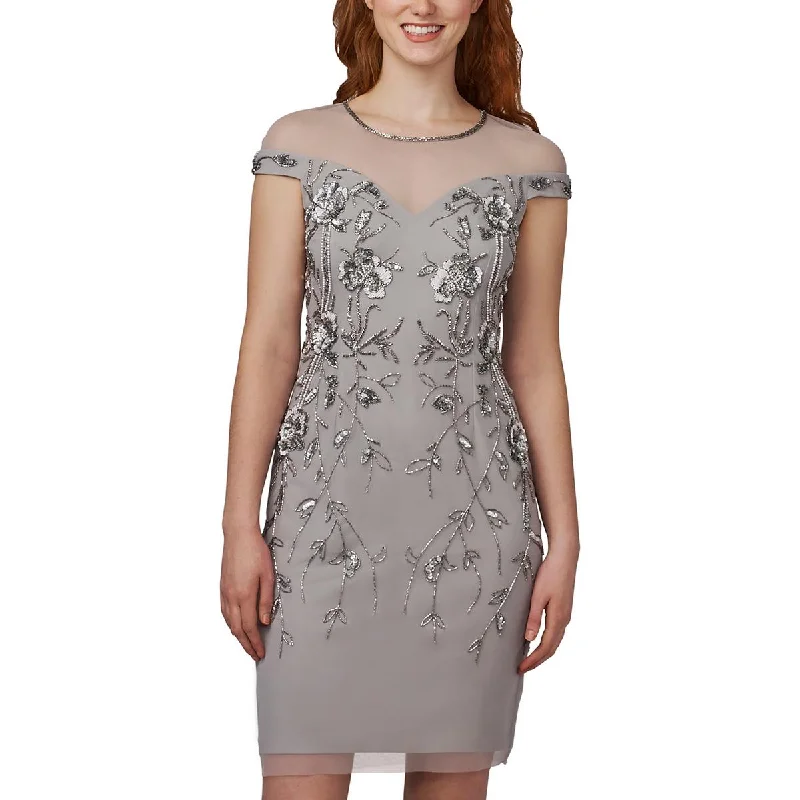 High-waisted Dresses for Flatter -Adrianna Papell Womens Beaded Cap-Sleeve Sheath Dress