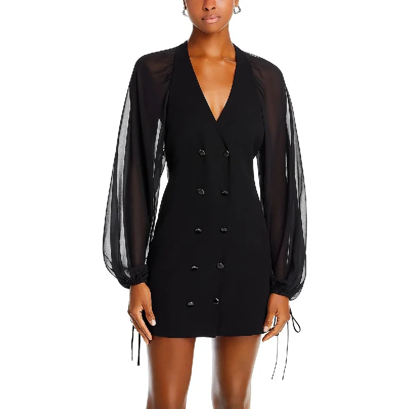 Polyester Dresses for Durable -FRAME Womens Blazer Dress Sheer Sleeves Mini Dress