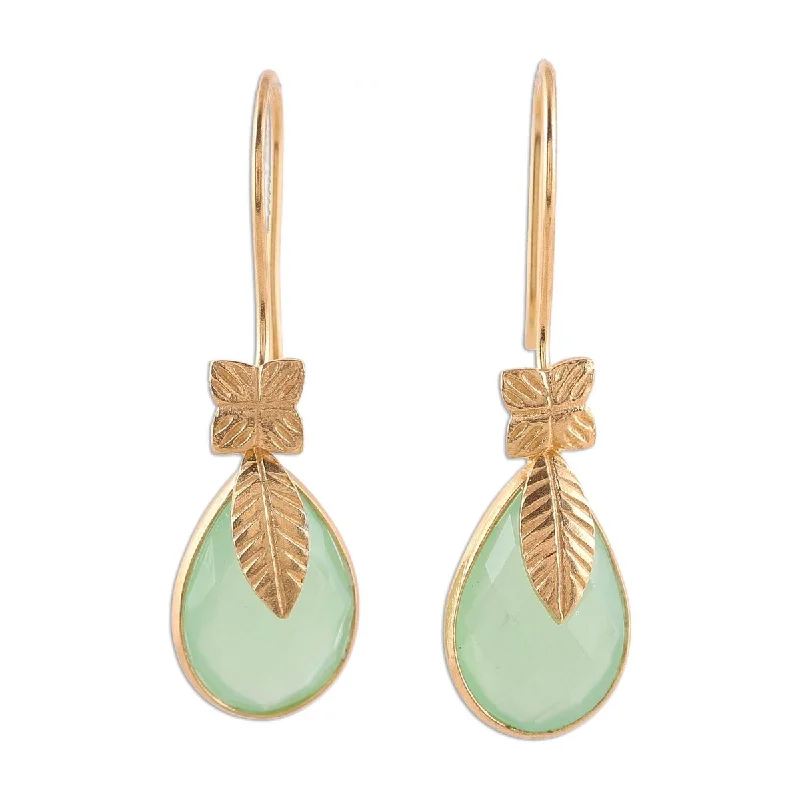 Drop Earrings for Formal Attire -NOVICA Garden Glory, Gold plated chalcedony dangle earrings - 1.6*0.4