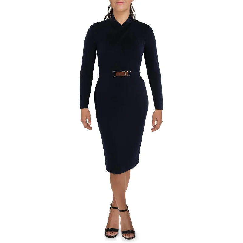 Formal Dresses for Occasions -Lauren Ralph Lauren Womens Belted Knee Length Shift Dress