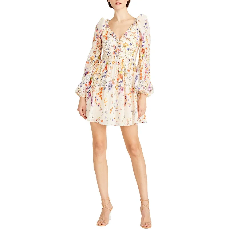 Cocktail Dresses for Party Time -ML Monique Lhuillier Womens Floral Print Above Knee Mini Dress