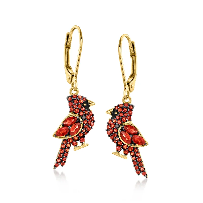 Drop Earrings for Valentine's Day -Ross-Simons Garnet Cardinal Drop Earrings in 18kt Gold Over Sterling