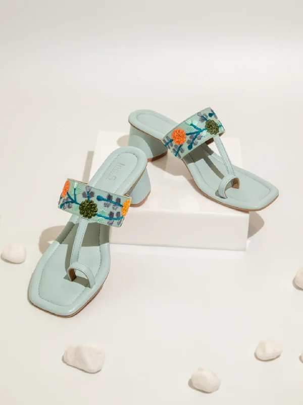 Casual sandals for women with buckle details and comfortable footbed for support-Women Blue One Toe Block Heels