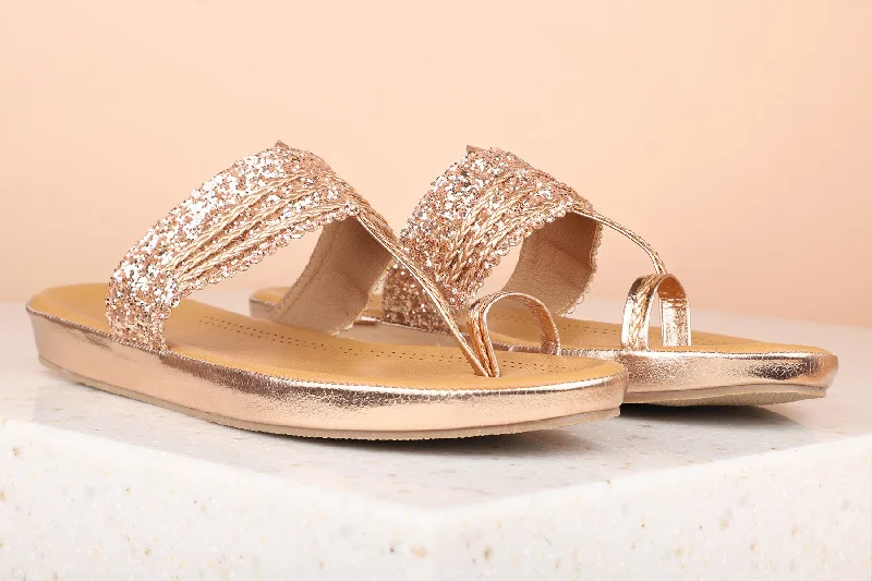 Trendy sandals for women with lace-up details and bold color accents for style-Women Rose Gold Embellished Wedge Heels