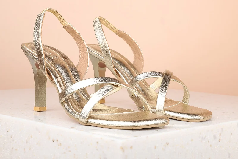 Fashionable sandals for women with ankle straps and chic metallic finishes-Women Gold Stiletto Heels