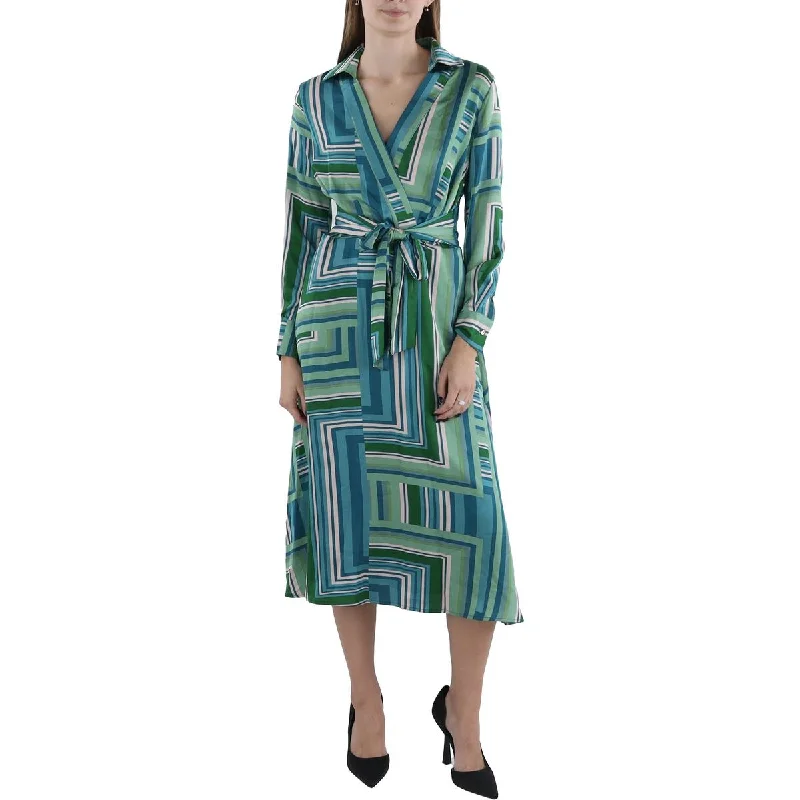 Striped Dresses for Fashionable -Tahari ASL Womens Geometric Work Day Wear Shirtdress