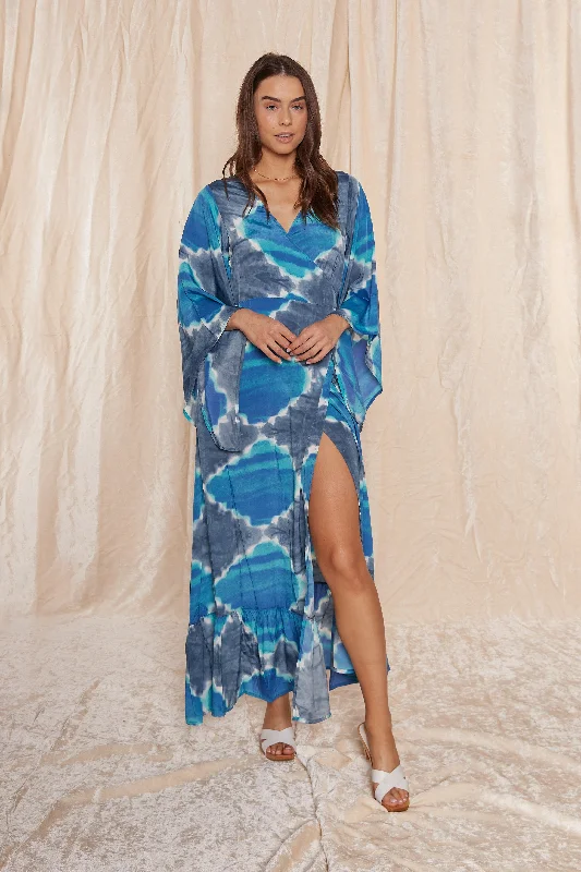 Wool Dresses for Warmth -Blue Dream Maxi Wrap Dress