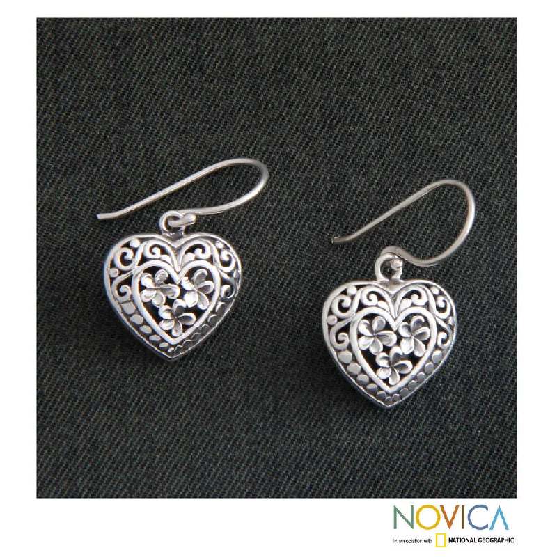 Drop Earrings for Work Attire -Handmade Sterling Silver 'Loyal Hearts' Earrings (Indonesia)