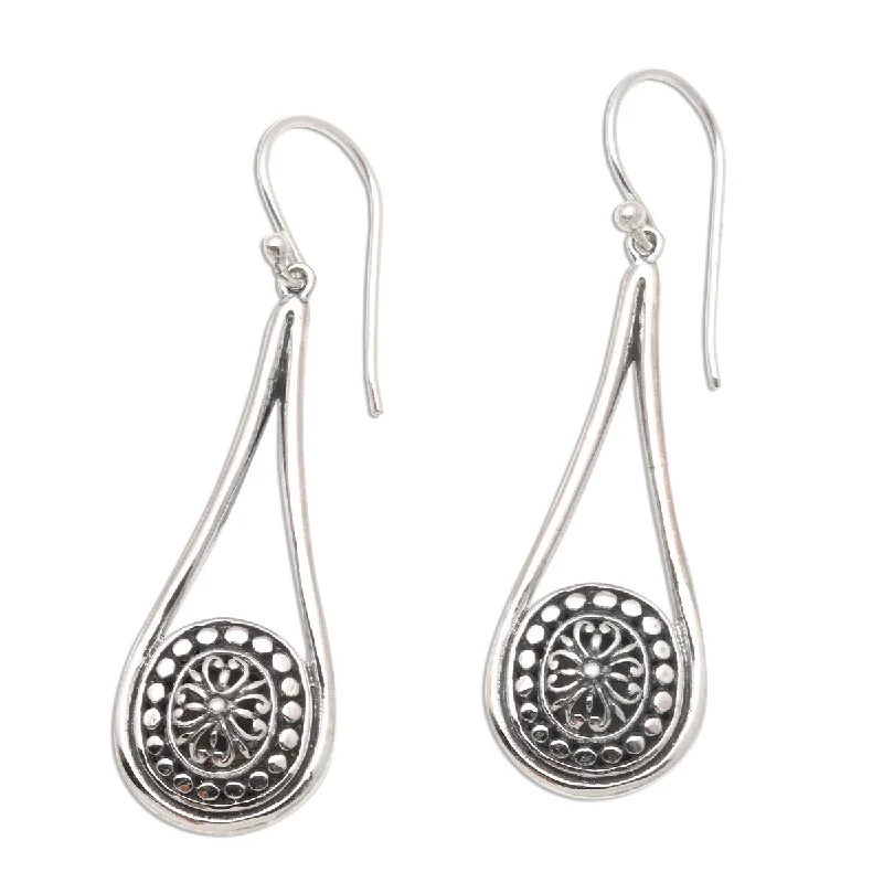 Drop Earrings with Etched Designs -NOVICA Bali Jawan, Sterling silver dangle earrings - 0.2